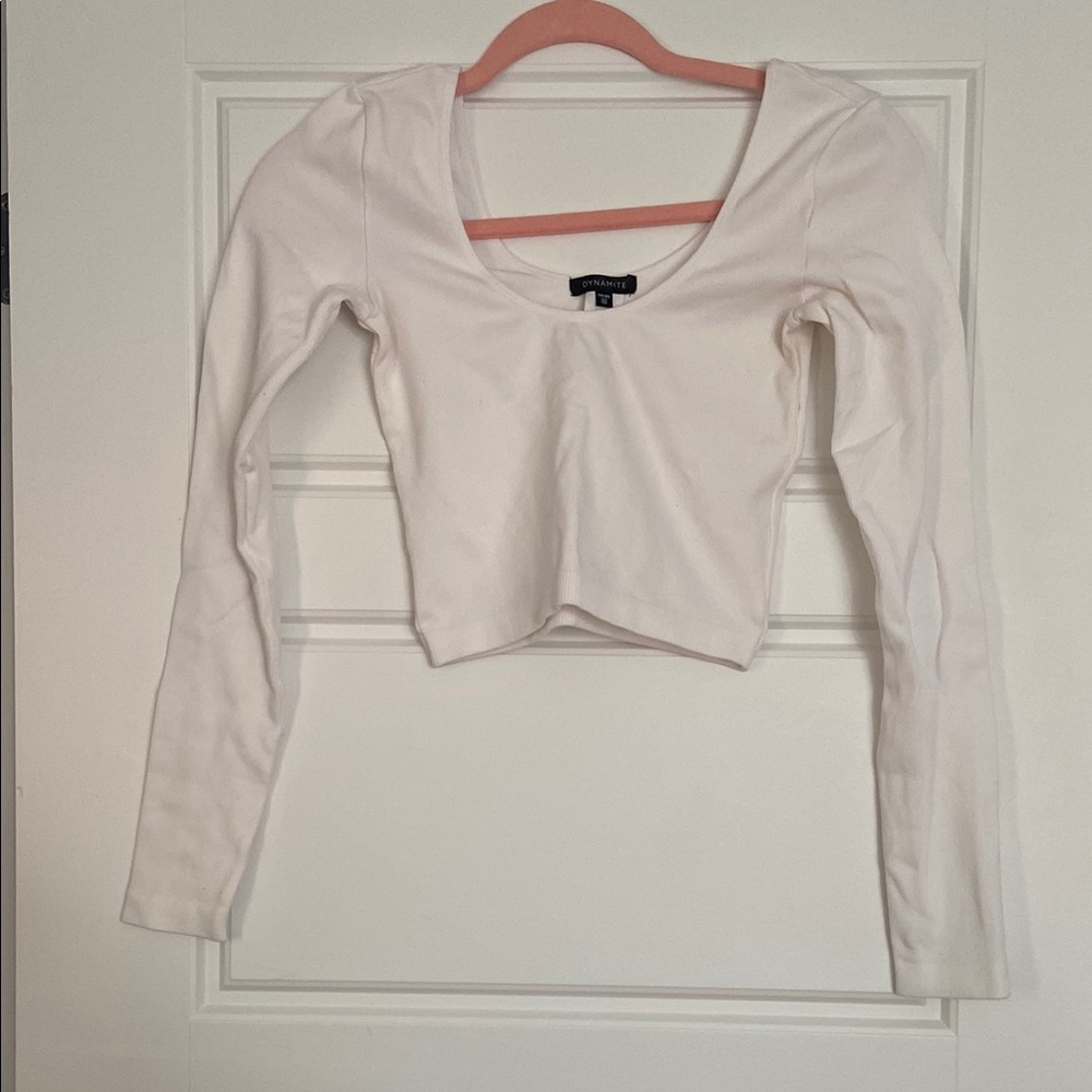 Dynamite Pink Long Sleeve Fitted Crop Bodysuit